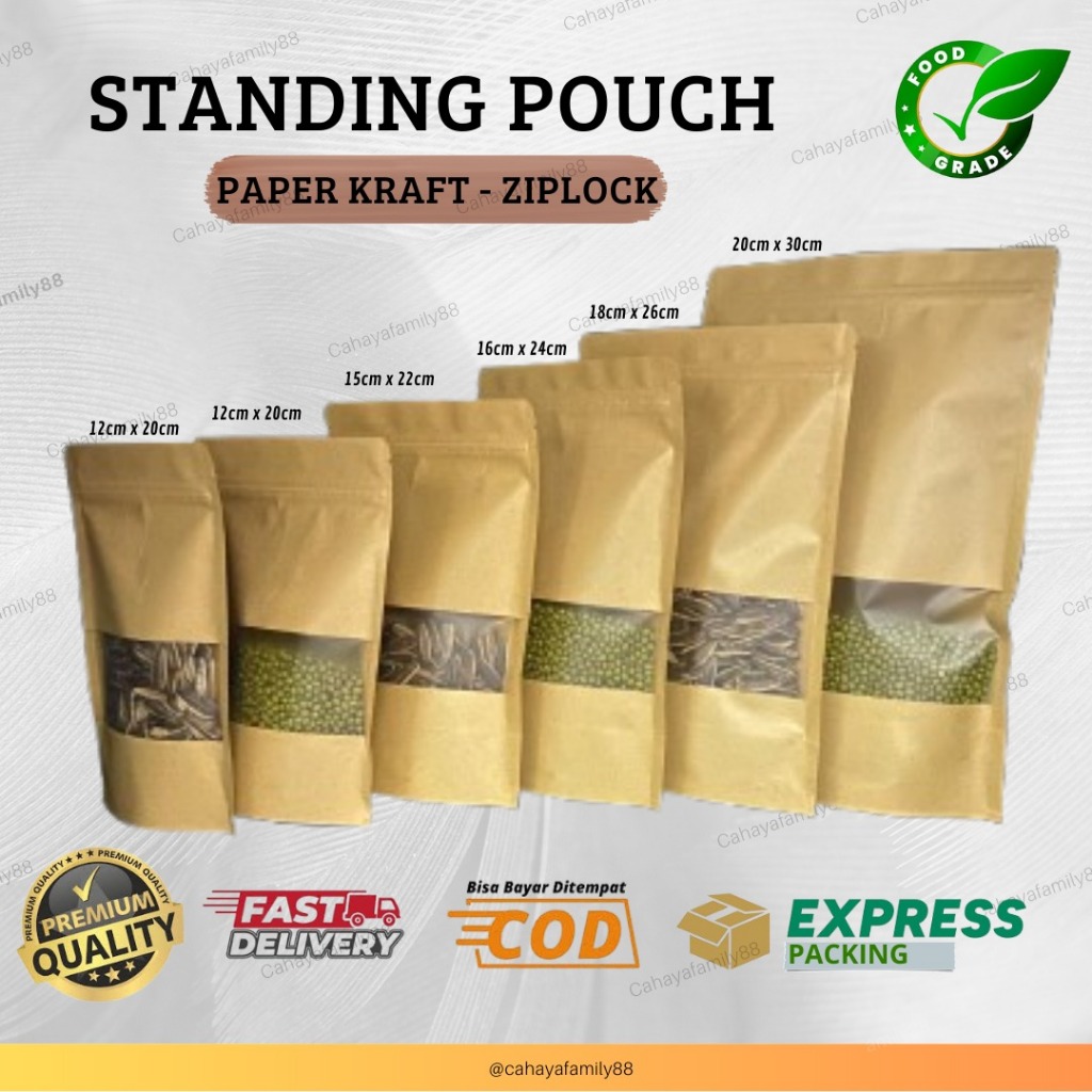 Standing Pouch Paper Kraft Window Kemasan Makanan Kertas [100 lembar]