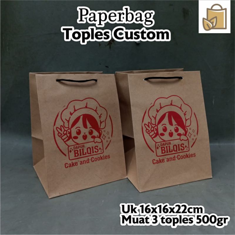 

Paperbag Toples Kue Kering 500gr bulat, paperbag dengan sablon wadah toples kue kering, tas toples kue kering bulat