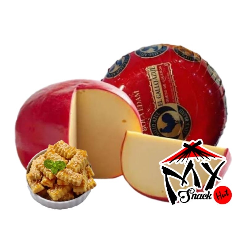 

KEJU EDAM 100GR BOLA AYAM JAGO EMAS COCK BRAND KASTANGEL CHEESE BALL EDAMMER FRITTER KUE KERING HALAL