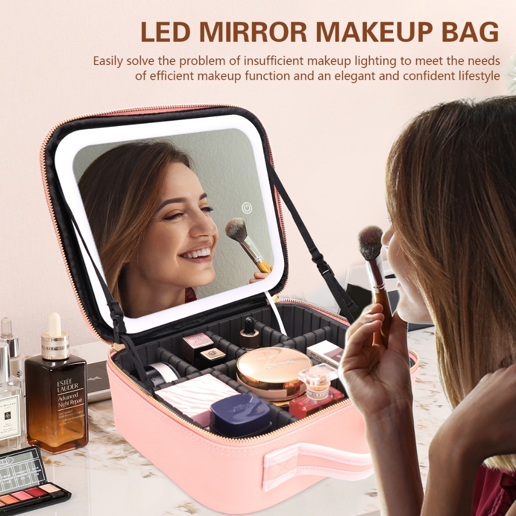 Tas Makeup Dengan Kaca dan Lampu Led 3 Warna Led Makeup artist Bag Mua Beauty Case Tas Makeup Kosmet