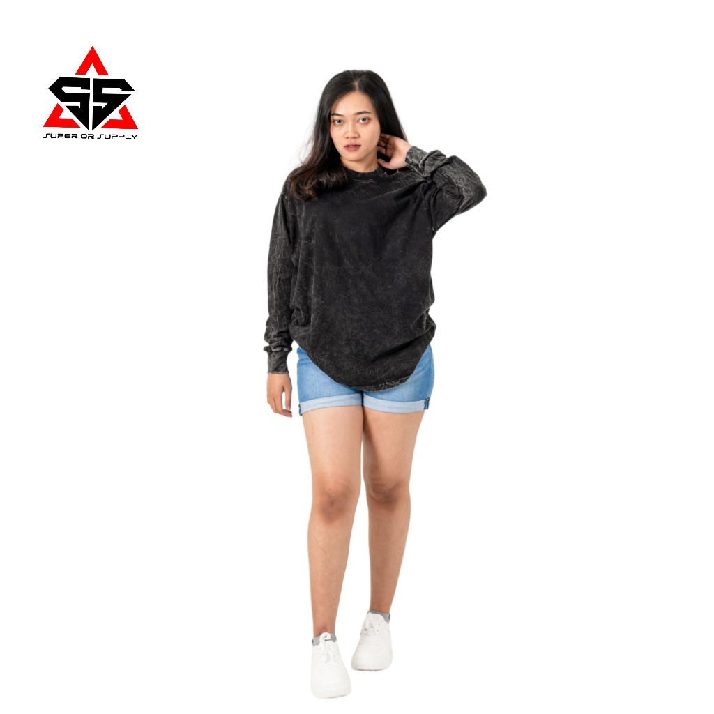 SUPERIOR Kaos Polos Wash tshirt oversize longsleeve kaos wash lengan panjang