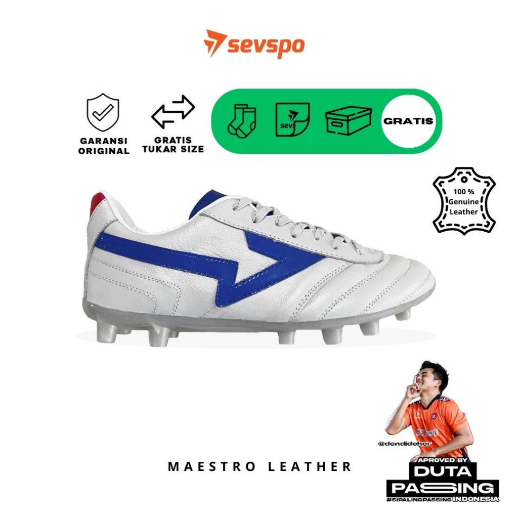 Sepatu Bola Sevspo Maestro Leather - Pearl Blue / Sepatu Bola Kulit Nyaman