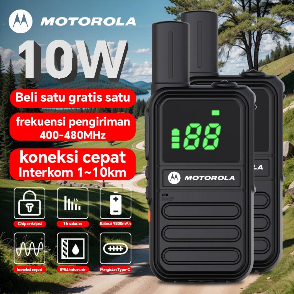 Ditalenibh - HT Motorola T82 Walkie Talkie 2 Unit Two Way Radio Jarak Jauh 10KM 10W 16 Saluran