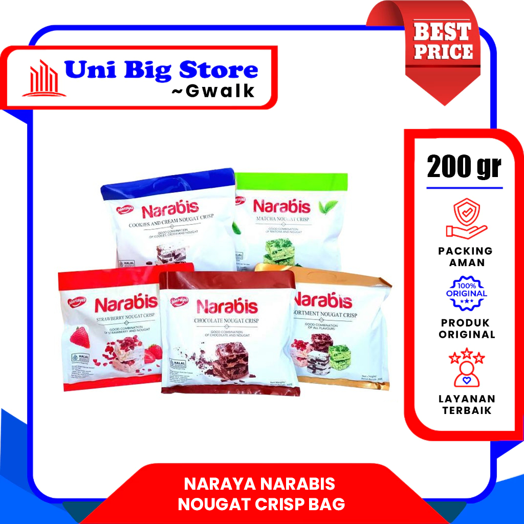 

NARAYA NARABIS NOUGAT CRISP ASSORTMENT - CHOCOLATE - MATCHA - STRAWBERRY - COOKIES - 200 gr