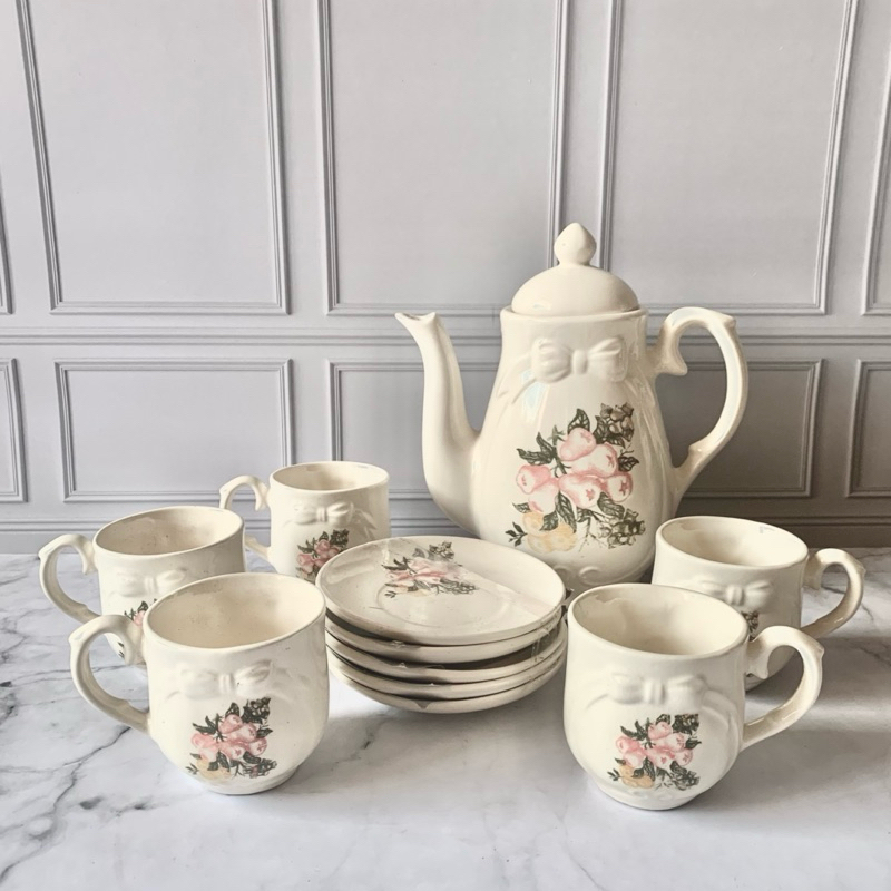 Teko Set Keramik 12 PCS - Cangkir Teh Set - Cangkir Kopi Set - Gelas Teh Set - Hampers - Gift