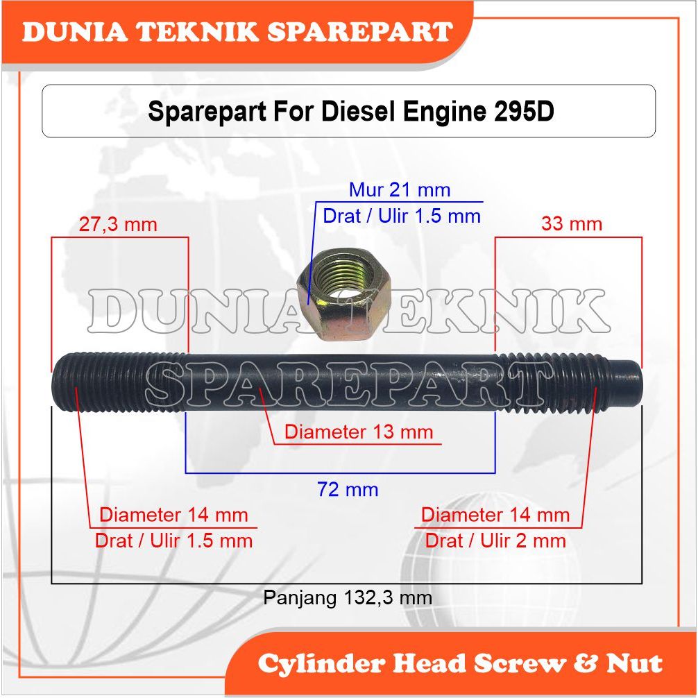 295D CYLINDER HEAD SCREW & NUT / BAUT CYLINDER KOP / BAUT CYLINDER HEAD / BAUT DEKSEL / STUD CYLINDE
