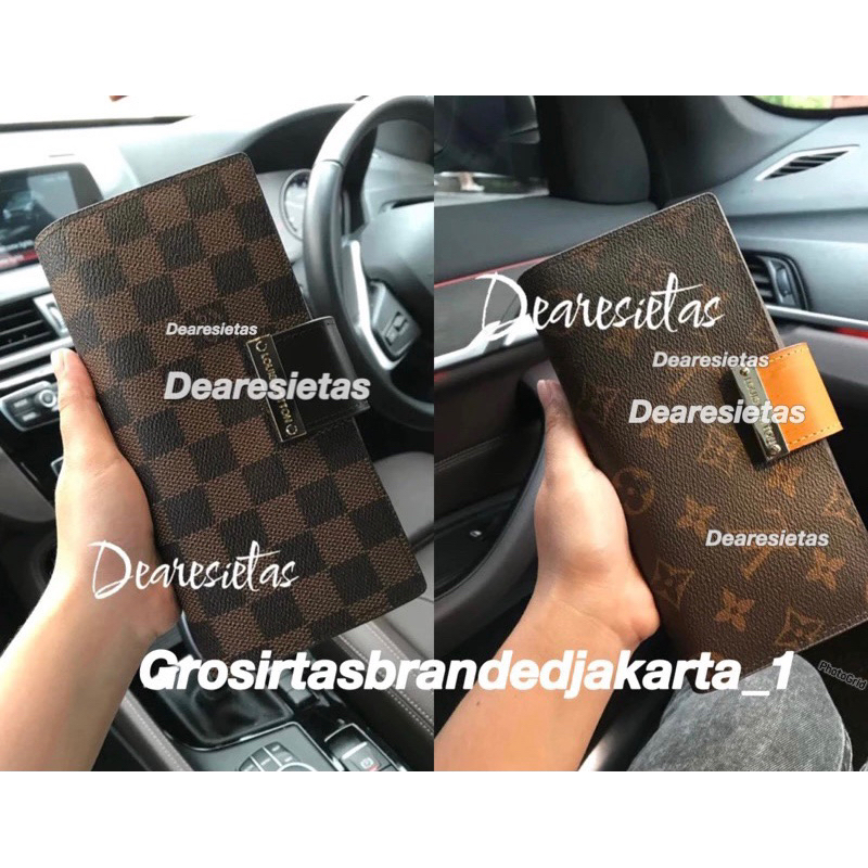 Dompet Panjang Lipat Behel Wanita free box motif mono dan damier coklat