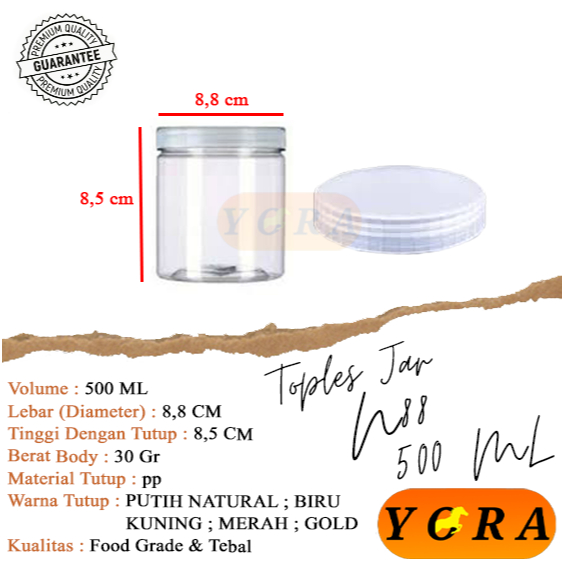 Toples Jar 500ml plastik / 500gr / toples jar cylinder 500ml tebal / toples tabung 500ml / mika kue/