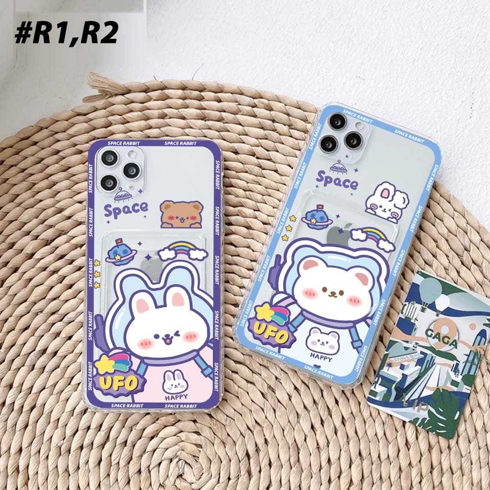 Case Slot Kartu / Card Case Bening Gambar Cute Space Rabbit Kode-RR for Foco F7 5G Foco F7 Pro F7 Ul