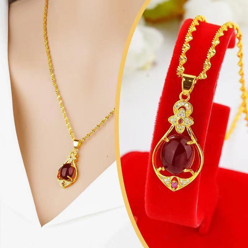 Kalung Liontin Permata Giok Lapis Emas Awet