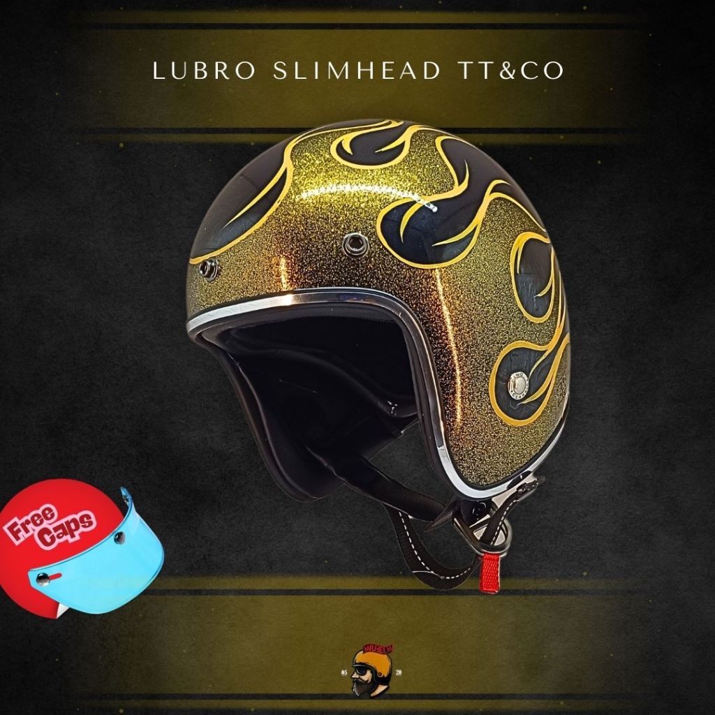 Helm Retro Slimhead Lubro TT&CO Gliter Gold Fire SNI Limited Edition Mr Helm