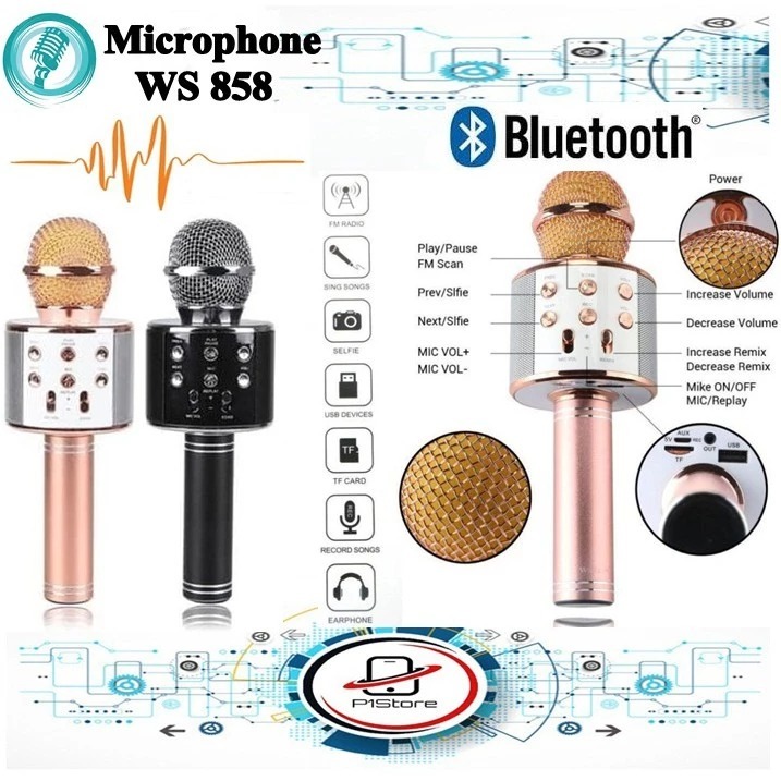 Mic Karaoke Bluetooth WS858 Mic WS 858 Mic Wireless/Wster Mikrofon