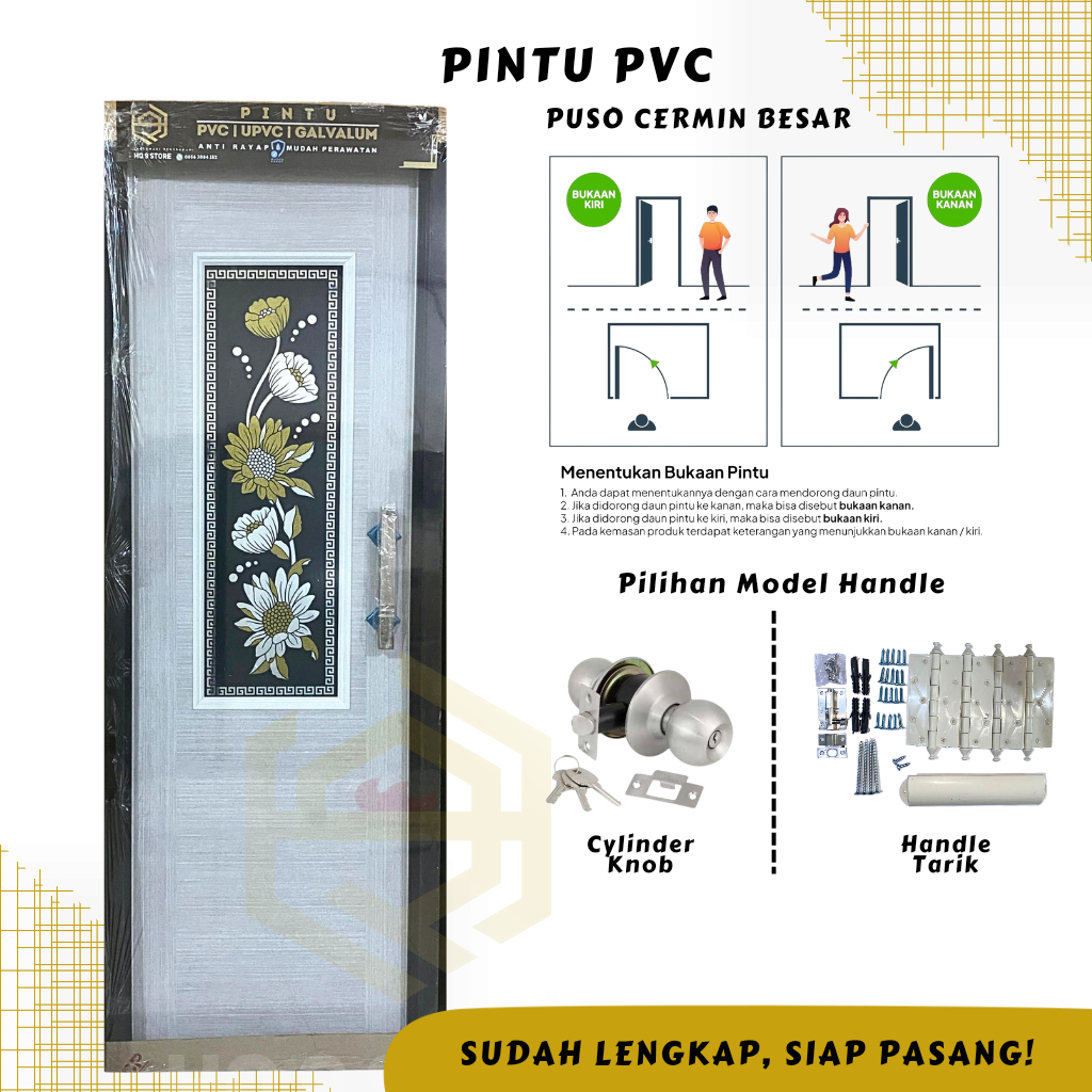 PINTU PVC PUSO CERMIN BESAR - DAUN ABU