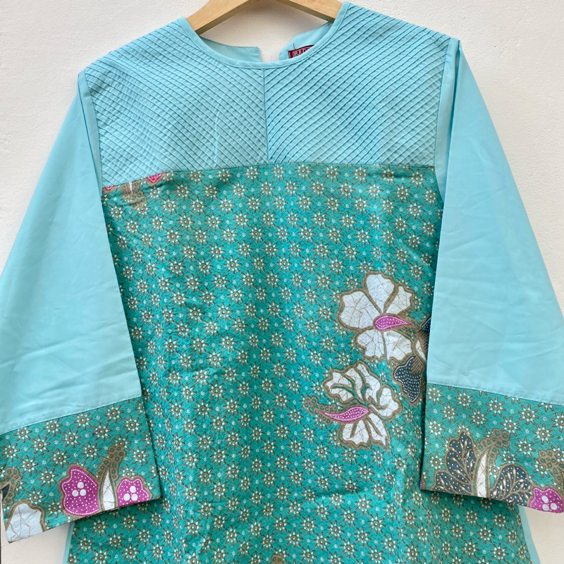 NEW Atasan Wanita Batik Modern Biru Hijau Tosca Motif Bunga