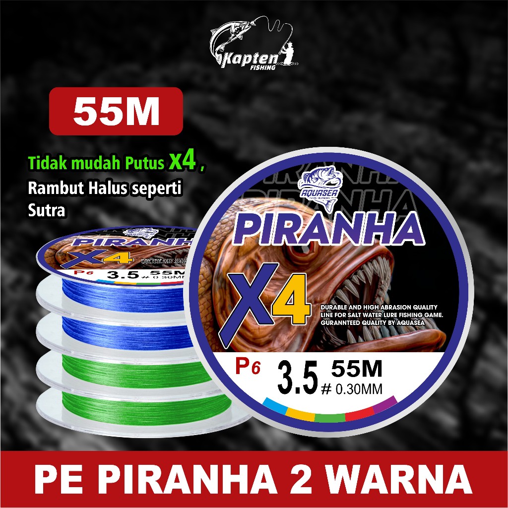 Kaptenfishing Senar Pancing PE X4 Piranha 55m Jepang   Tahan Bahan PE  benang pe superkuat lagipromo