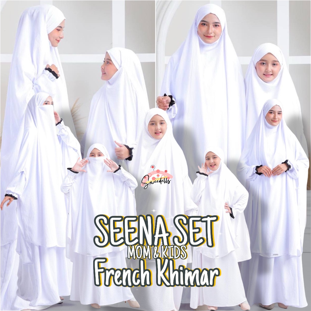 Sweedells / SEENA GAMIS ANAK FRENCH KHIMAR SET OFFWHITE with MOM COUPLE/ Usia 3 - 13 Tahun Gamis Sya