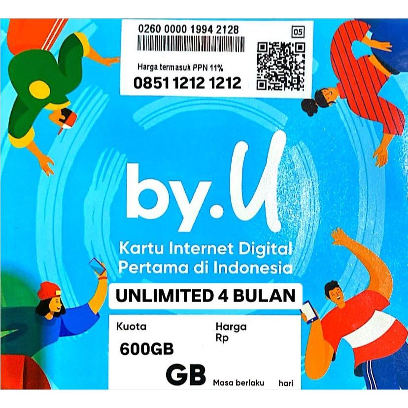 Promo Kartu Perdana By.U Nomor Cantik 12 digit Bonus Kuota 600 GB Support.