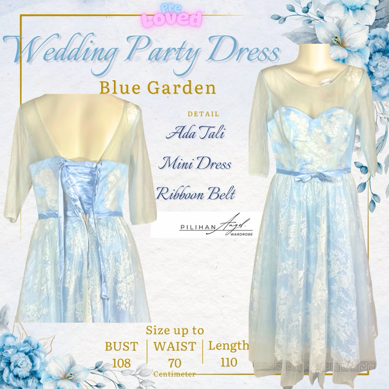 (Like New) Wedding Party Dress - Blue Garden