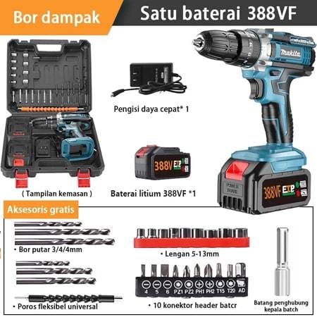 BOR MAKITA 766V/388V Mesin Bor Baterai Bor Tangan Cordless Drill Baterai Impact Mesin Bor Impact