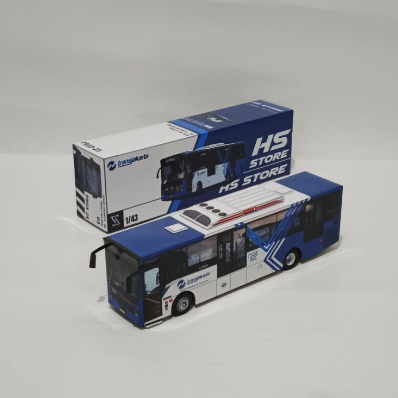 miniatur papercraft bus transjakarta skala 43