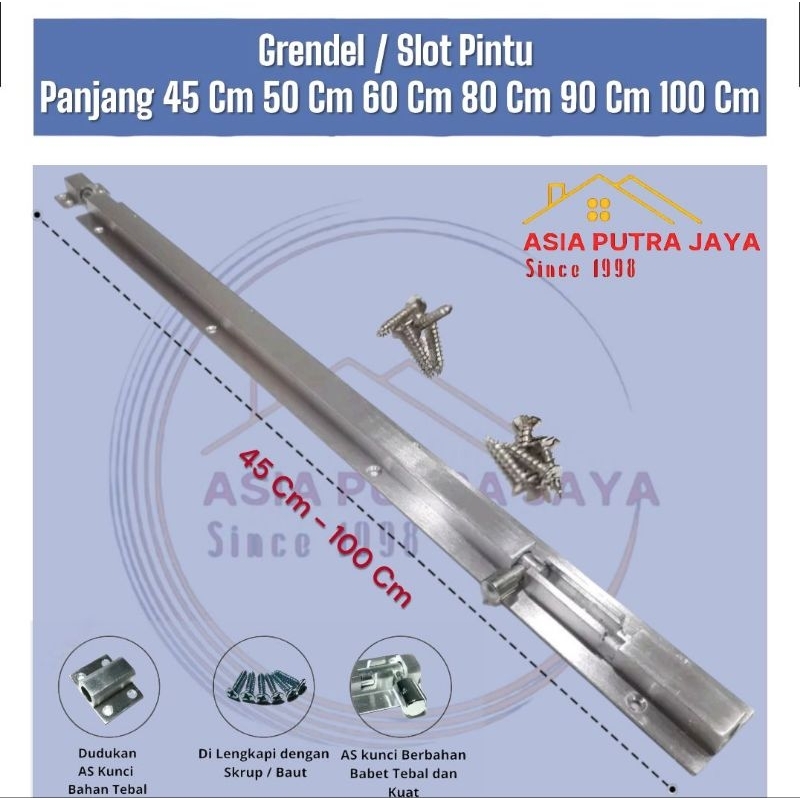 Grendel Pintu Rumah Slot Kunci Panjang 45 Cm 50 Cm 60 Cm 80 Cm 90 Cm 100 Cm Awet Tebal Kokoh