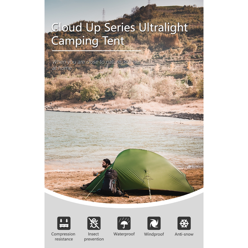 Tenda Naturehike Cloud Up 1 210T Upgrade NH18T010T Tenda Ultralight UL Ringan Tenda Camping 1 Orang