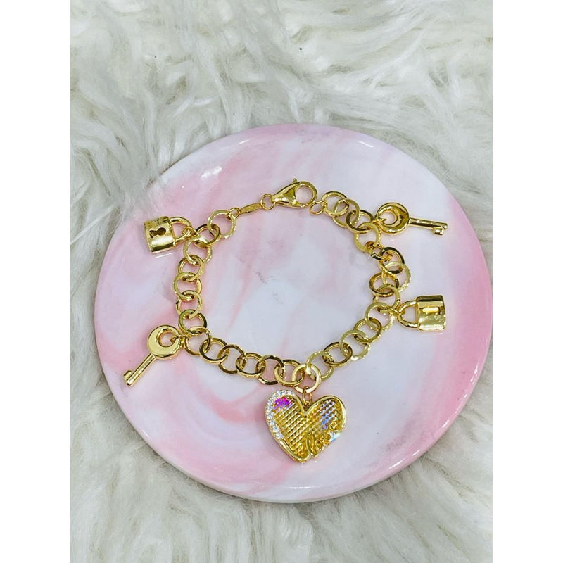 gelang mocca fancy gembok kunci polos love AD emas asli kadar 875