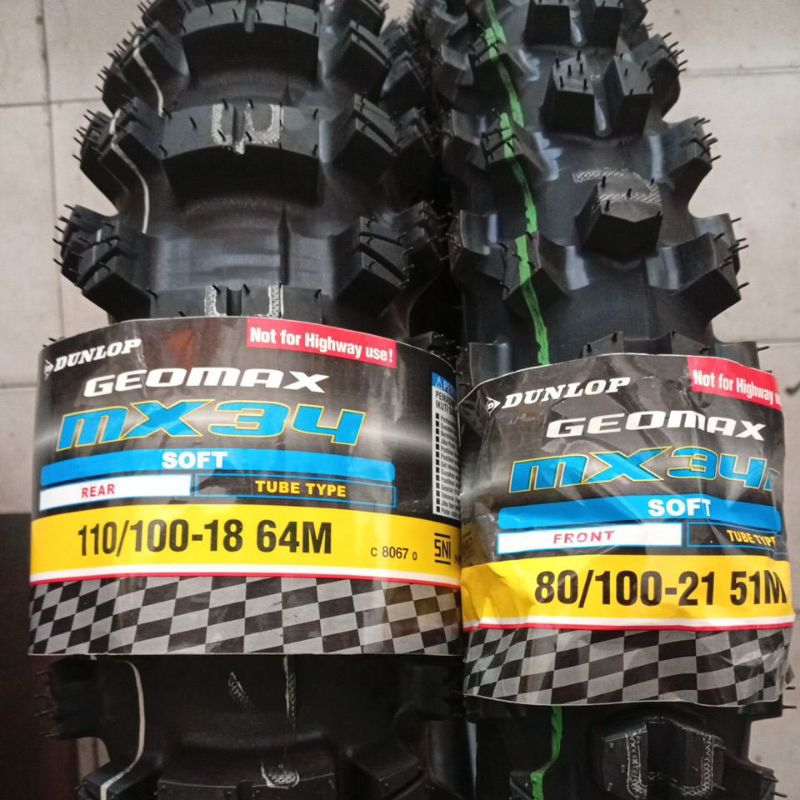 ban trail/cross Dunlop geomax MX 34 ring 18/21 sepasang depan dan belakang ukuran 110-100/18 dan 80-