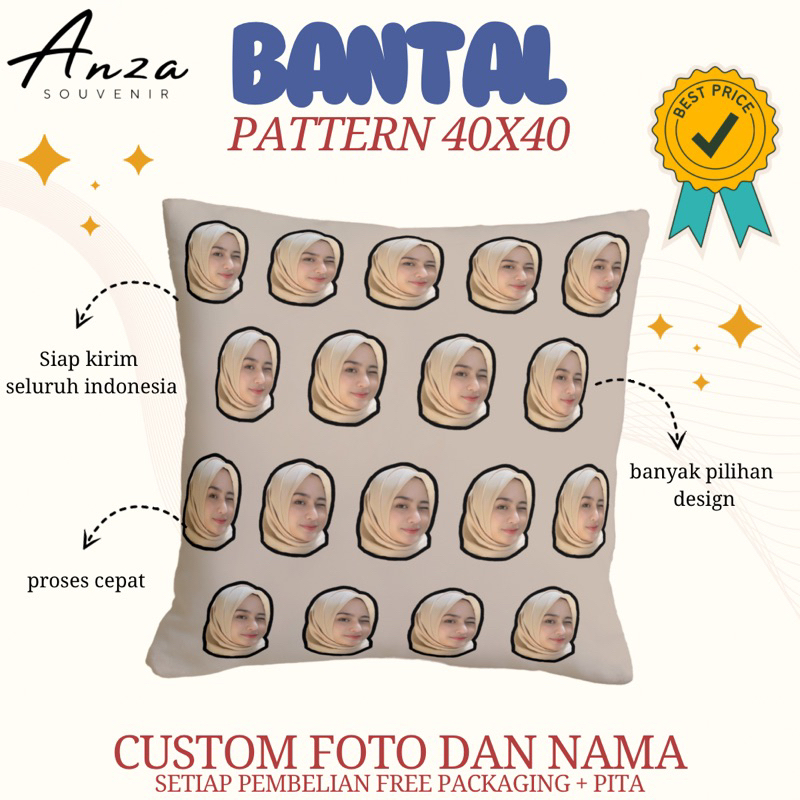 BANTAL FOTO PATTERN 40x40 / BANTAL FOTO WAJAH / BANTAL  CUSTOM MURAH / BANTAL PRINTING