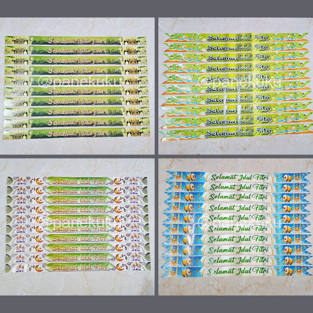 

Selempang Parcel Selamat Idul Fitri | Pita parsel kertas lebaran 10 biji | Dekorasi hiasan kue hampers lebaran | Paper belt ucapan hari raya | label toples kue kering
