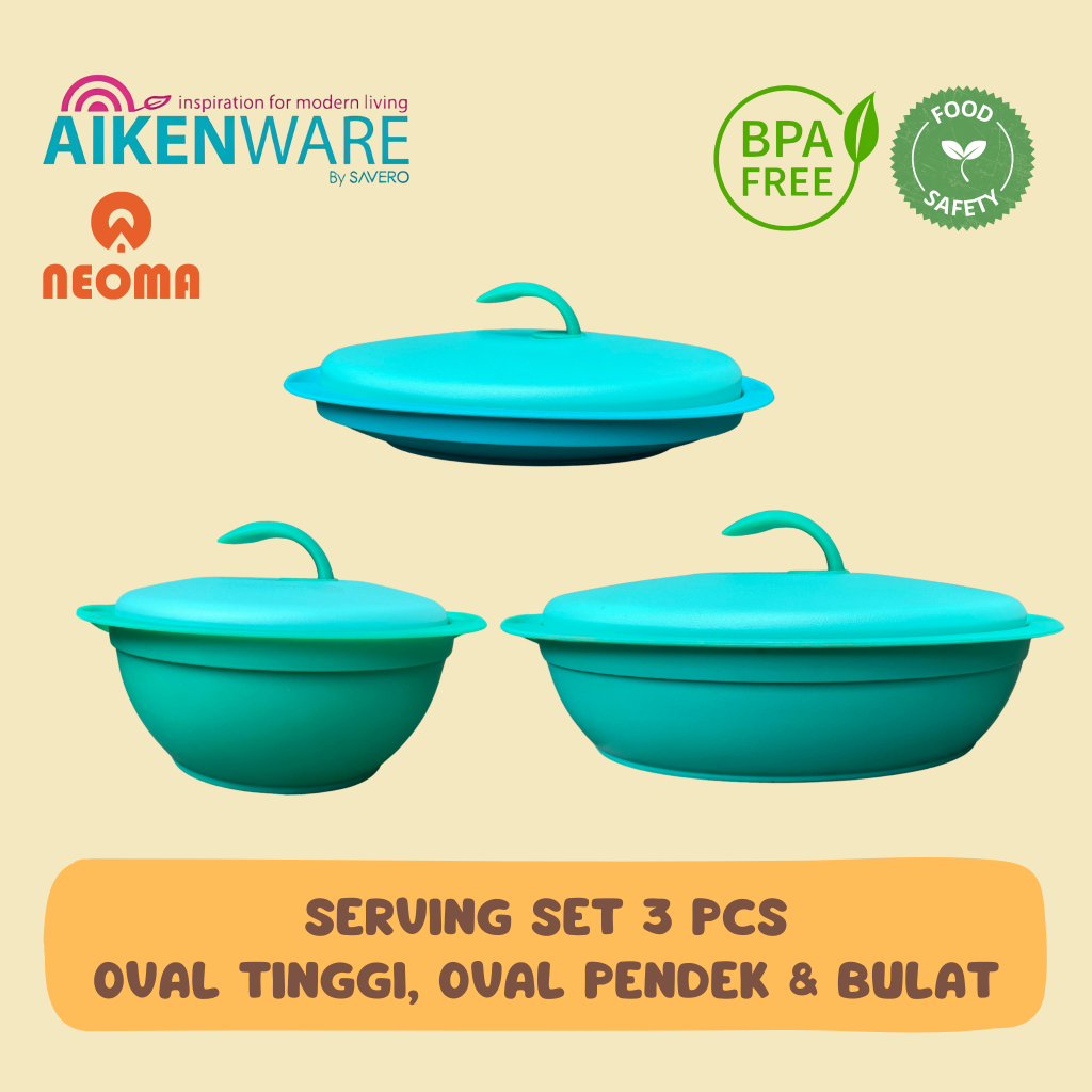 NEW Serving Set 3 pcs Hijau Tosca Dengan Sendok Sayur dan Sendok Nasi AIKENWARE X NEOMA Original