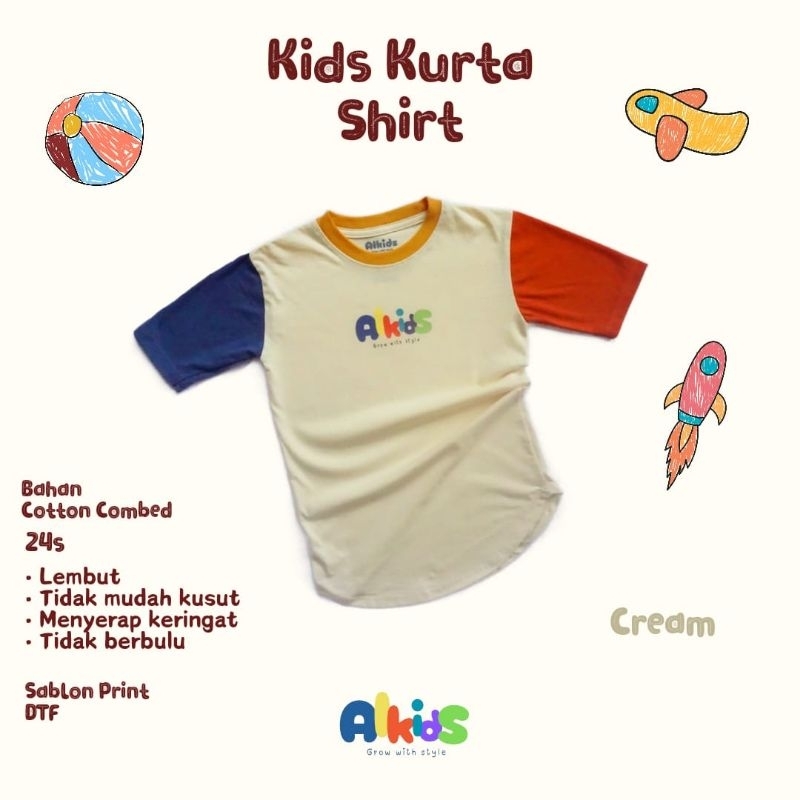 BAJU MUSLIM KAOS KURTA ANAK LAKI WARNA CREAM