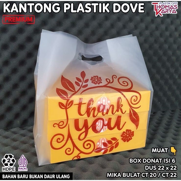 ECERAN Kantong Dove Plong | Kantong Plastik Dove 30x45 Motif Thank You | Packaging Box Donat JCO isi