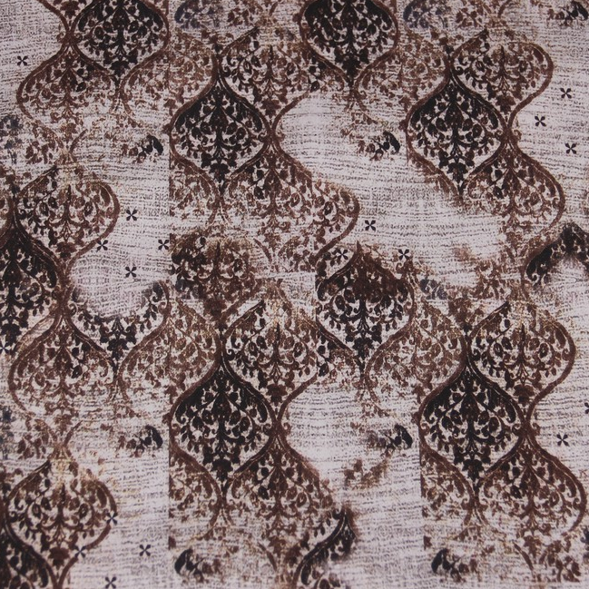 Katun Shirting Putih Motif Daun Coklat