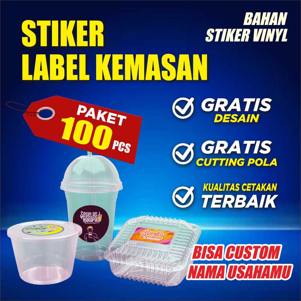

Stiker Label Kemasan PAKET 100PCS, Makanan, Kue, Paket STIKER VINIL Plus Cutting