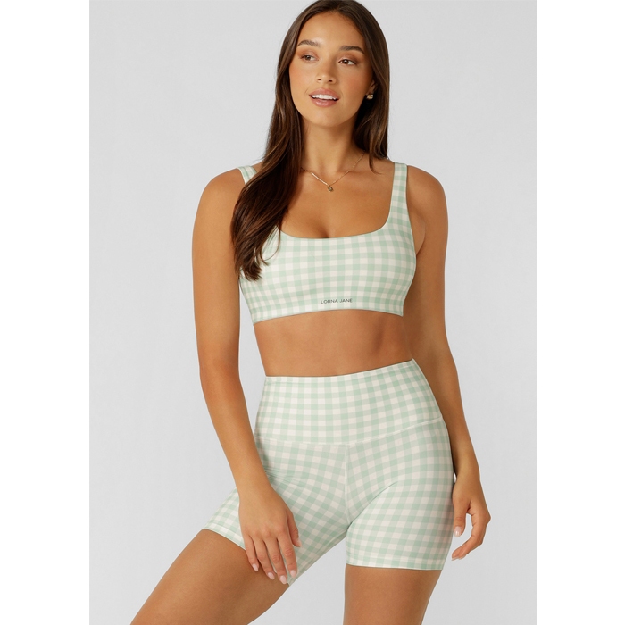 Lorna Jane Sports Bra , Sweet Gingham Sports Bra - Soft Mint Ranch Gingham Print