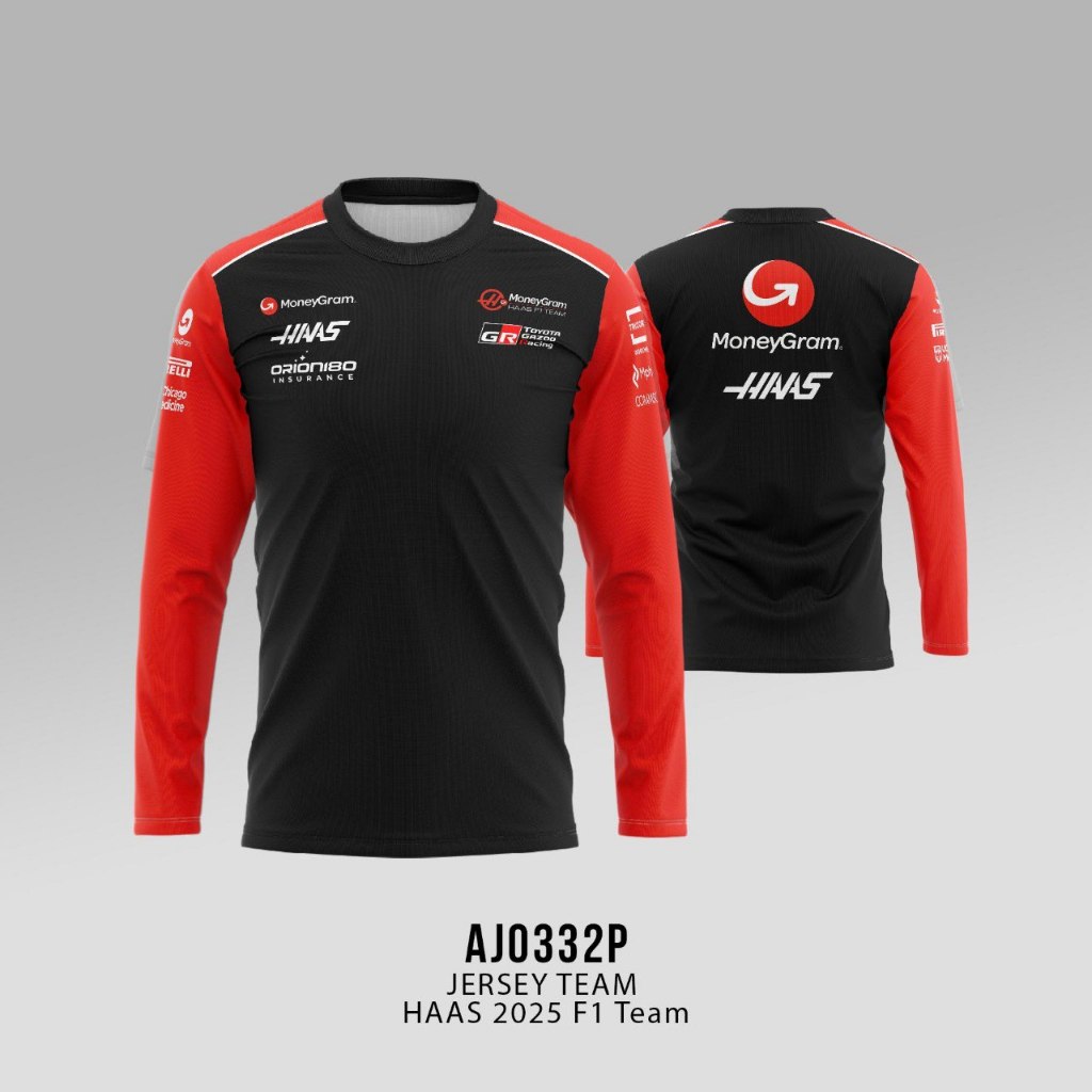 Kaos Jersey Premium Team HAAS F1 2025 Lengan Panjang AJ0332P