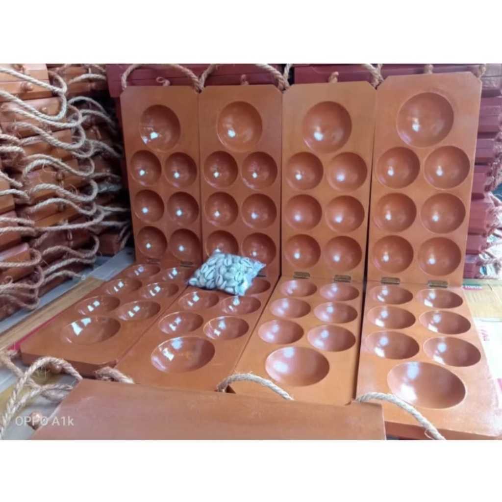 Mul As888 - Papan Congklak Kayu Lipat Polos Plus Biji Kerang Asli 100 Pcs