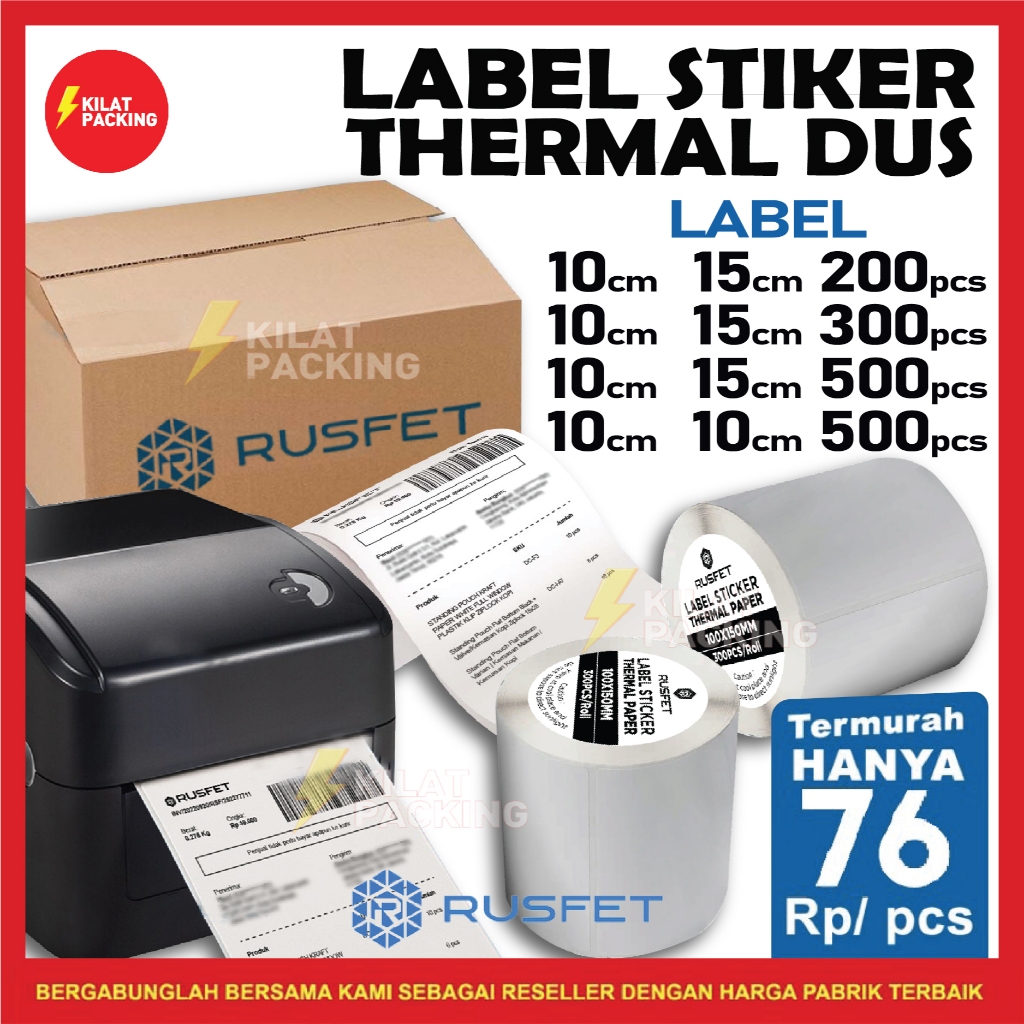 Label Resi Stiker Thermal Roll Label Thermal Label Stiker Barcode A6 Rusfet DUS