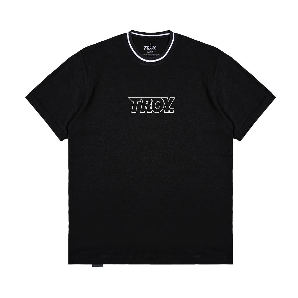 Troy Company Neck Strip Tshirt Black Basic Logo - Kaos Lengan Pendek Kaos Hitam KST 3052-2B1W