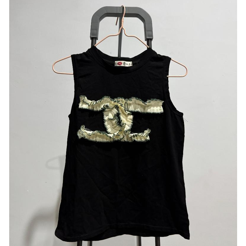 No Brand Flowery Black TankTop | Women TankTop | TankTop Wanita | Hitam | Ellebasic Preloved