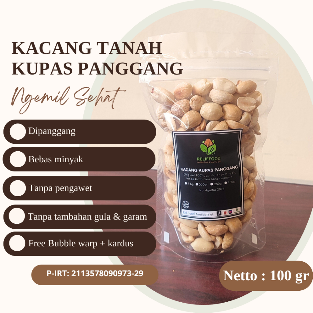 

KACANG TANAH KUPAS PANGGANG 100 GRAM SIAP MAKAN - PREMIUM ROASTED PEANUT