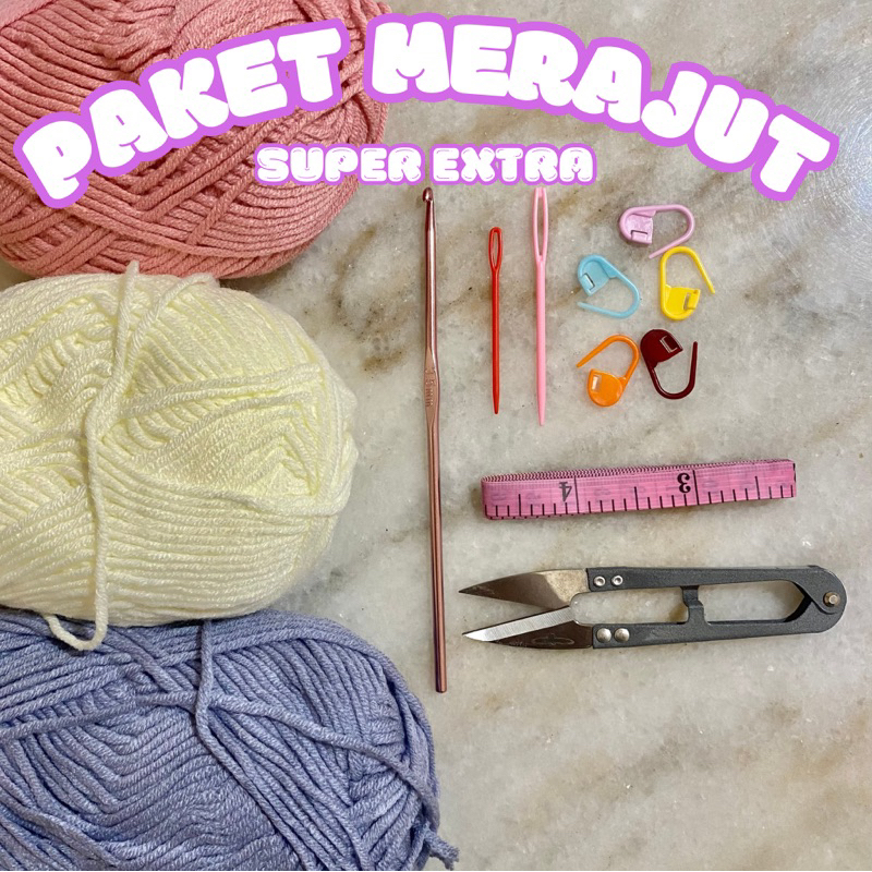 [EXTRA KOMPLIT] Merajut Paket Perlengkapan Merajut untuk Pemula Lengkap dengan Hakpen, Benang, dan A