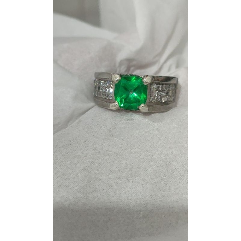 Cincin permata natural green topaz ber memo laboratorium