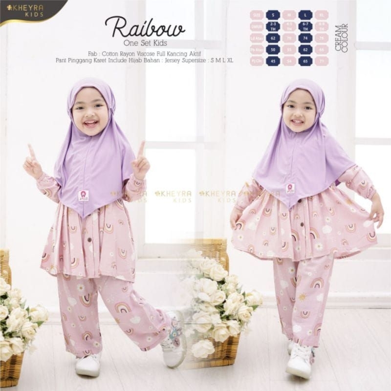 Rainbow one set kids by Kheyra fashion||naju muslim anak satu set