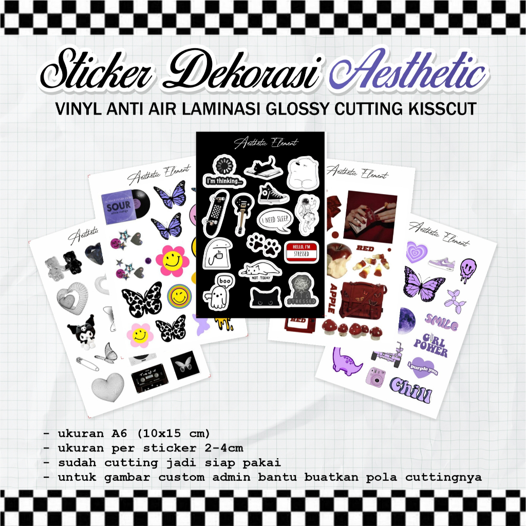 

STICKER DEKORASI AESTHETIC VINYL ANTI AIR UNTUK JURNAL, LAPTOP, CASE HP SUDAH CUTTING
