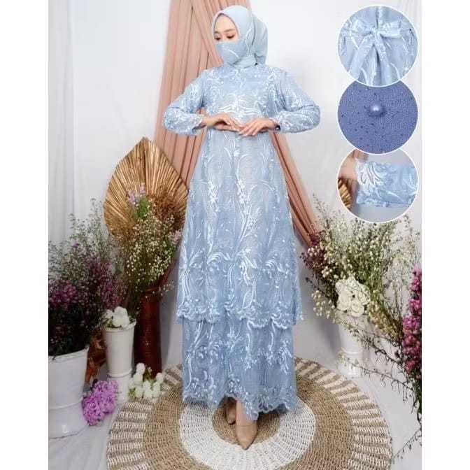 (NEW) DAVINA Full Brukat BUSUI Dress FREE Masker - Baju Gamis Full Brukat Brokat Remaja Wanita Perem