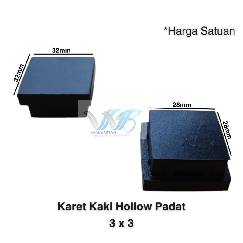 Karet Kaki Hollow 3x3 Padat Karet Tutup Kaki Meja Kursi Rak Besi Hollow