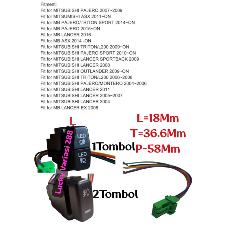 Switch Swit Saklar Fog Lamp Lampu Tembak Drl Led Progi Mobil Mitsubishi Pajero 2008-2015 Triton Out 