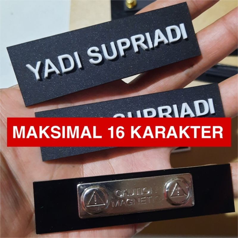 

[NARARYA ID] Name Tag Akrilik Timbul | Magnet 4,5 cm | DasarHitam-TulisanPutih | Papan Nama Dada PDH